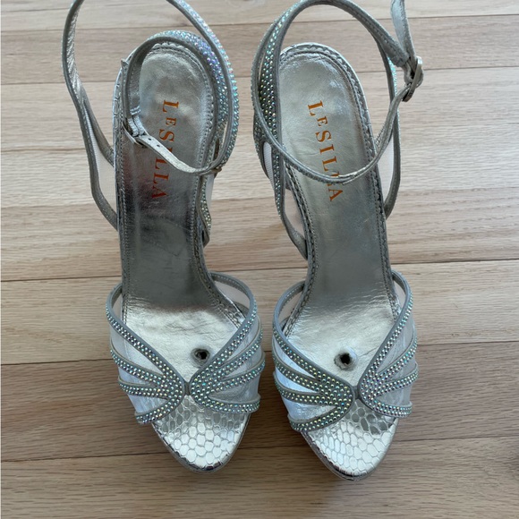 $1350 stunning Le Silla rhinestone heels platform sandals mesh crystal silver - Picture 2 of 7